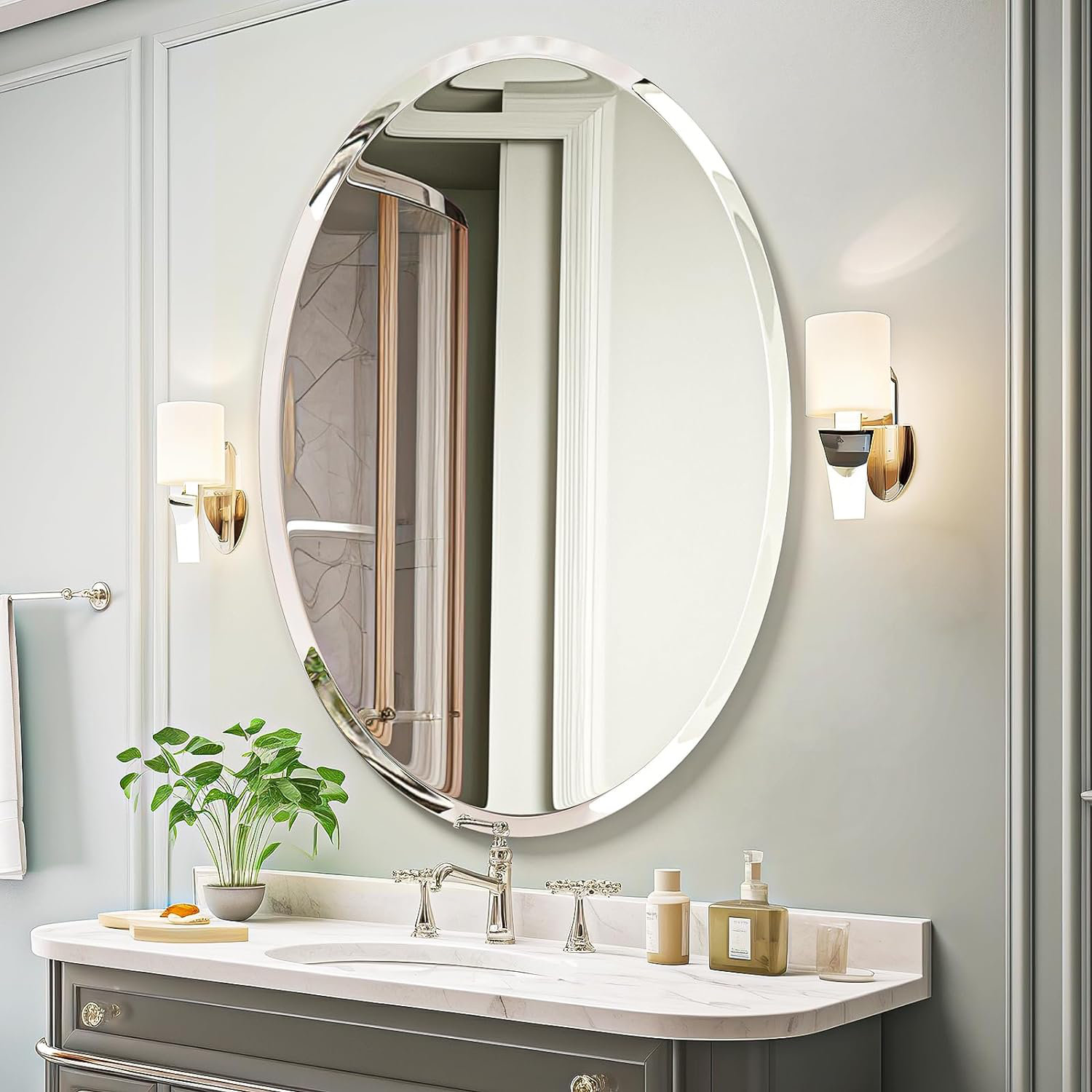 Elenens Beveled factory Edge Frameless Accent Wall Mirror for Bathroom Vanity, 32